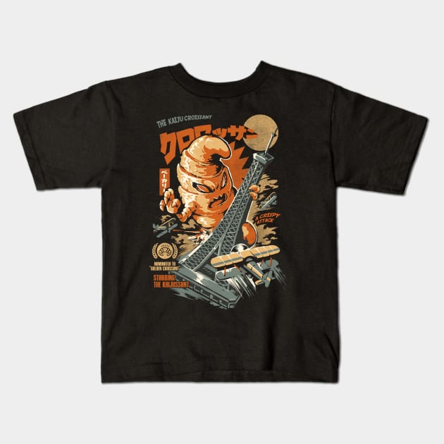 The Kaijussant Black - A Croissant of Kaiju Kids T-Shirt by Ilustrata